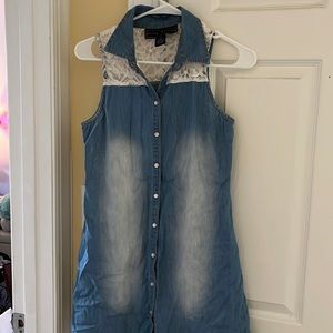 Denim button down laced top sleeveless dress